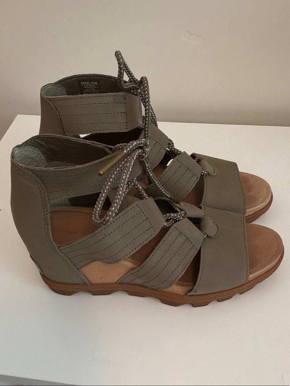 Sorel Olive Green Lace-Up Wedge Sandals